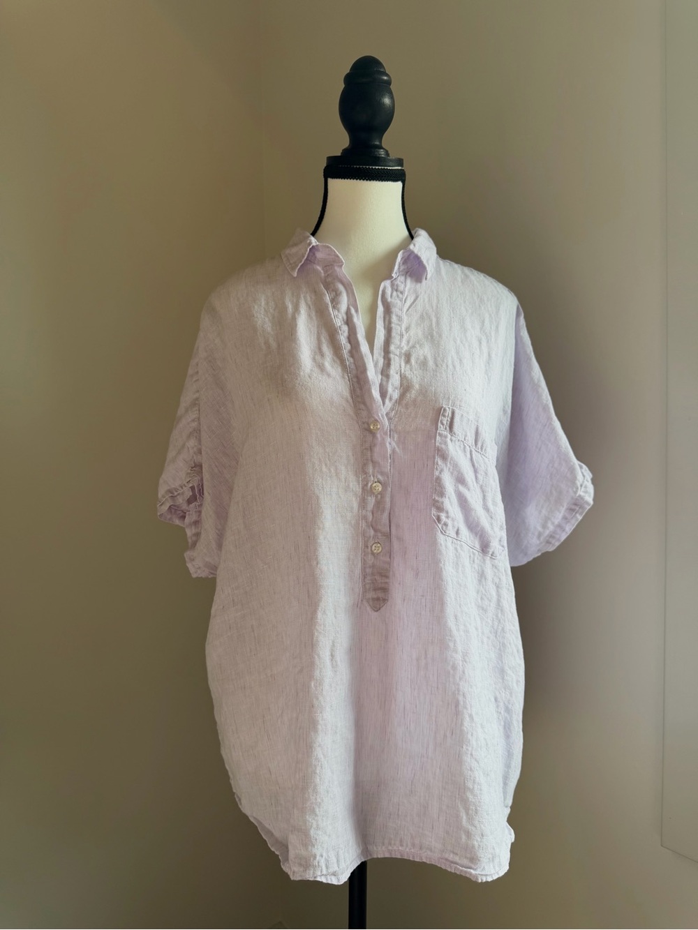 Grayson The Artist Shirt 100% Linen Pale Lilac Oversized Short Sleeve Medium